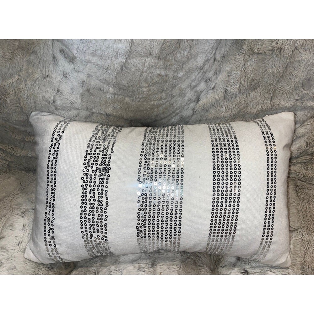 Bling pillow 20x10 silver and white! New!
